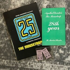 Agatha Christie’s Mousetrap, 25th Anniversary Booklet, Playbill and Ticket Stubs